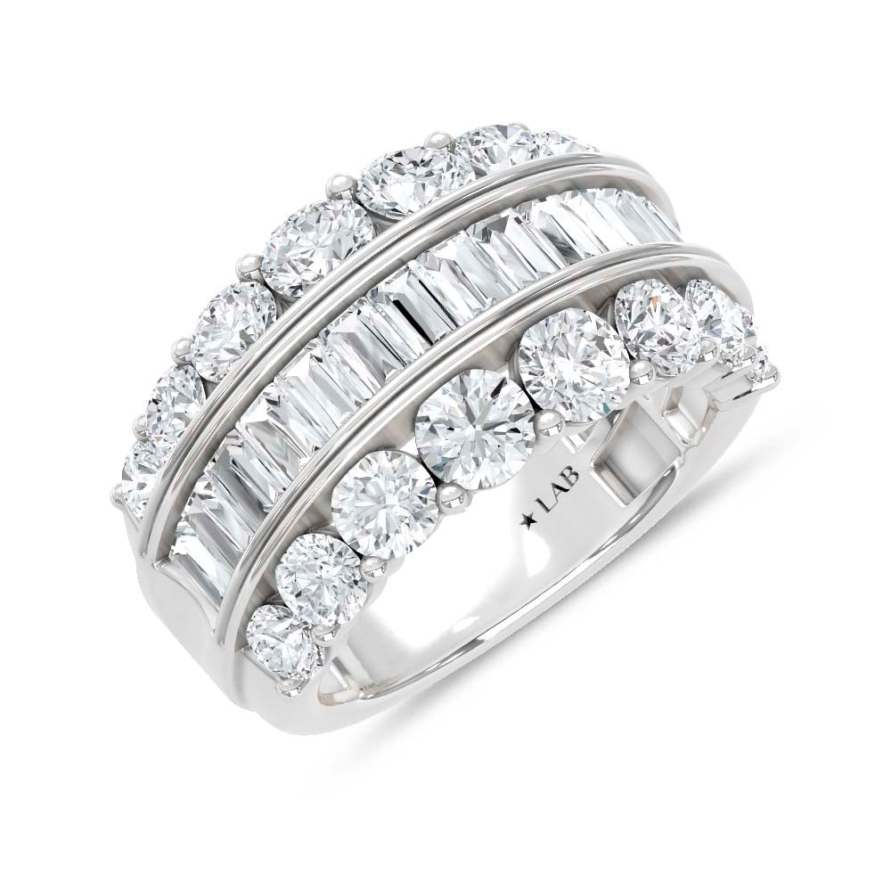 14K White Gold Lab Grown Diamond 3 3/4 Ct.Tw. Round amd Baguette Fashion Ring