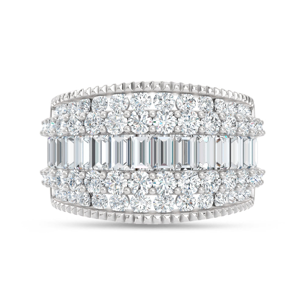 14K White Gold Lab Grown Diamond 2 1/2 Ct.Tw. Round and Baugette Fashion Ring