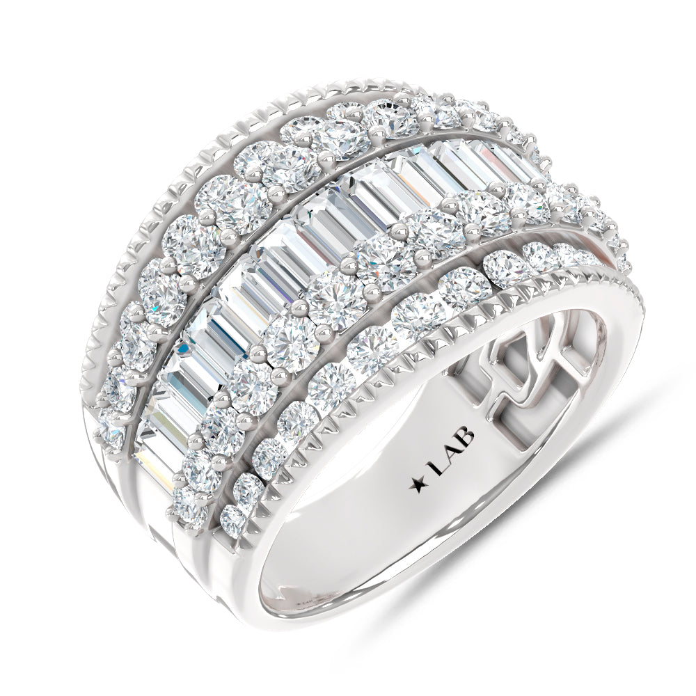 14K White Gold Lab Grown Diamond 2 1/2 Ct.Tw. Round and Baugette Fashion Ring
