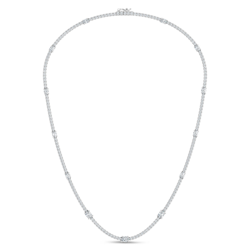 14K White Gold Lab Grown Diamond 7 1/2 Ct.Tw. Round and Oval Emerald Fashion Necklace
