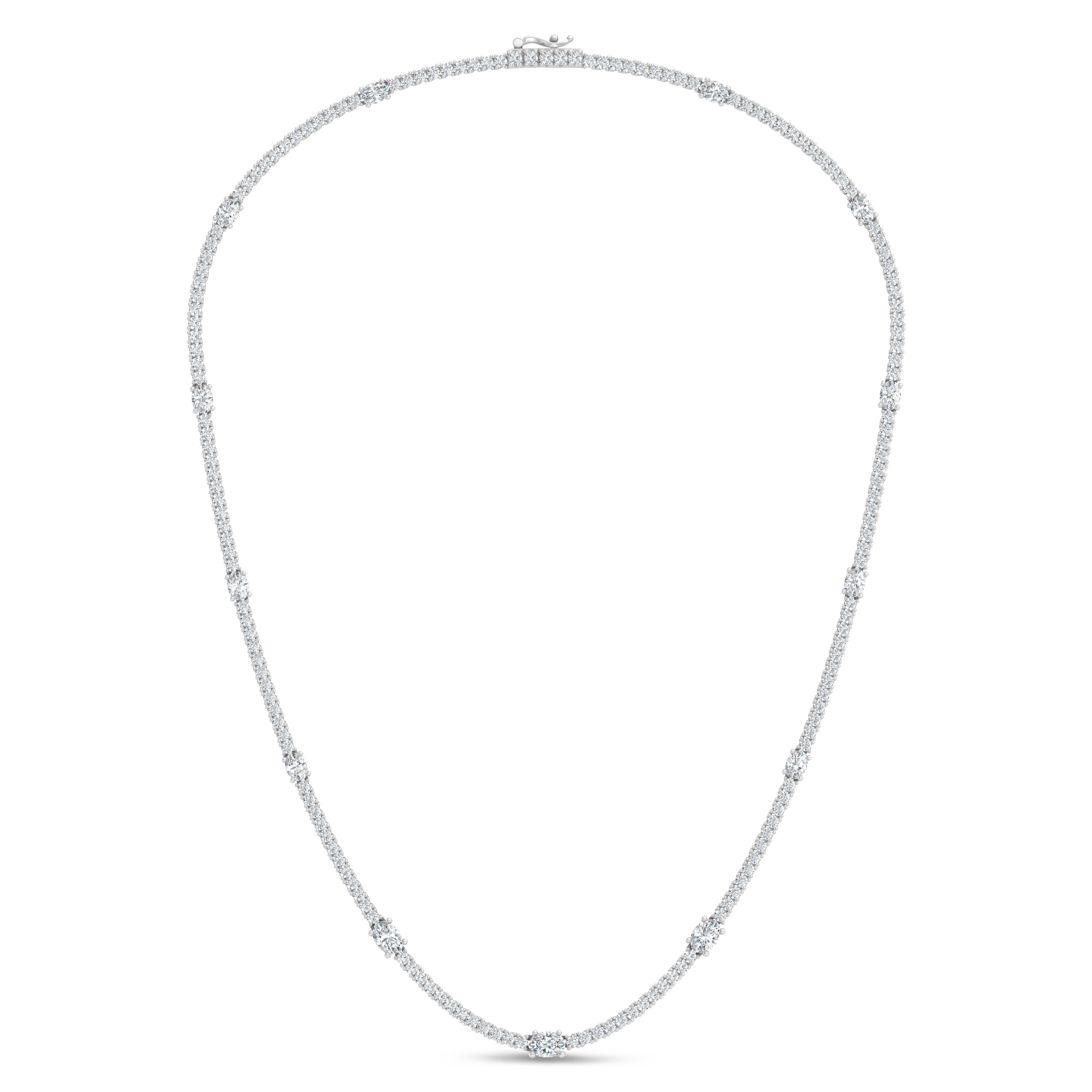 14K White Gold Lab Grown Diamond 7 1/2 Ct.Tw. Round and Oval Emerald Fashion Necklace
