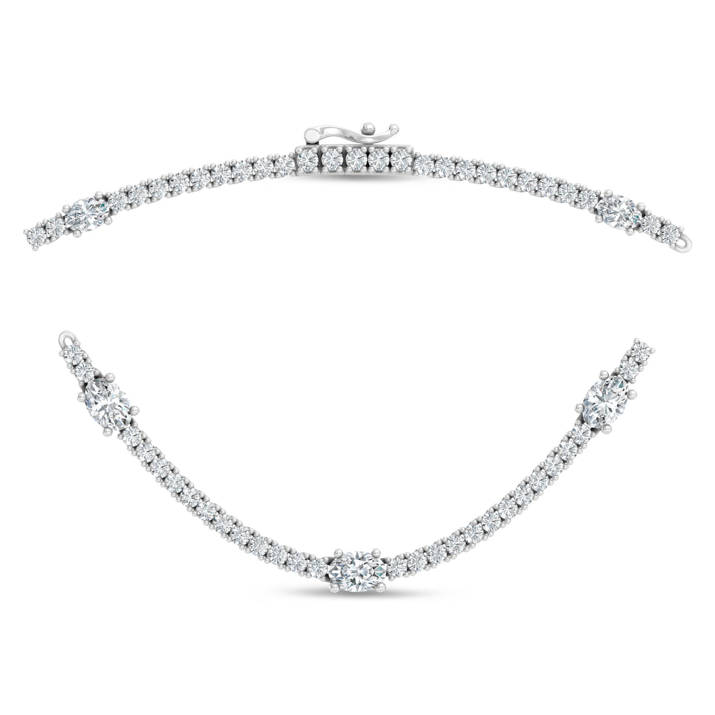 14K White Gold Lab Grown Diamond 7 1/2 Ct.Tw. Round and Oval Emerald Fashion Necklace