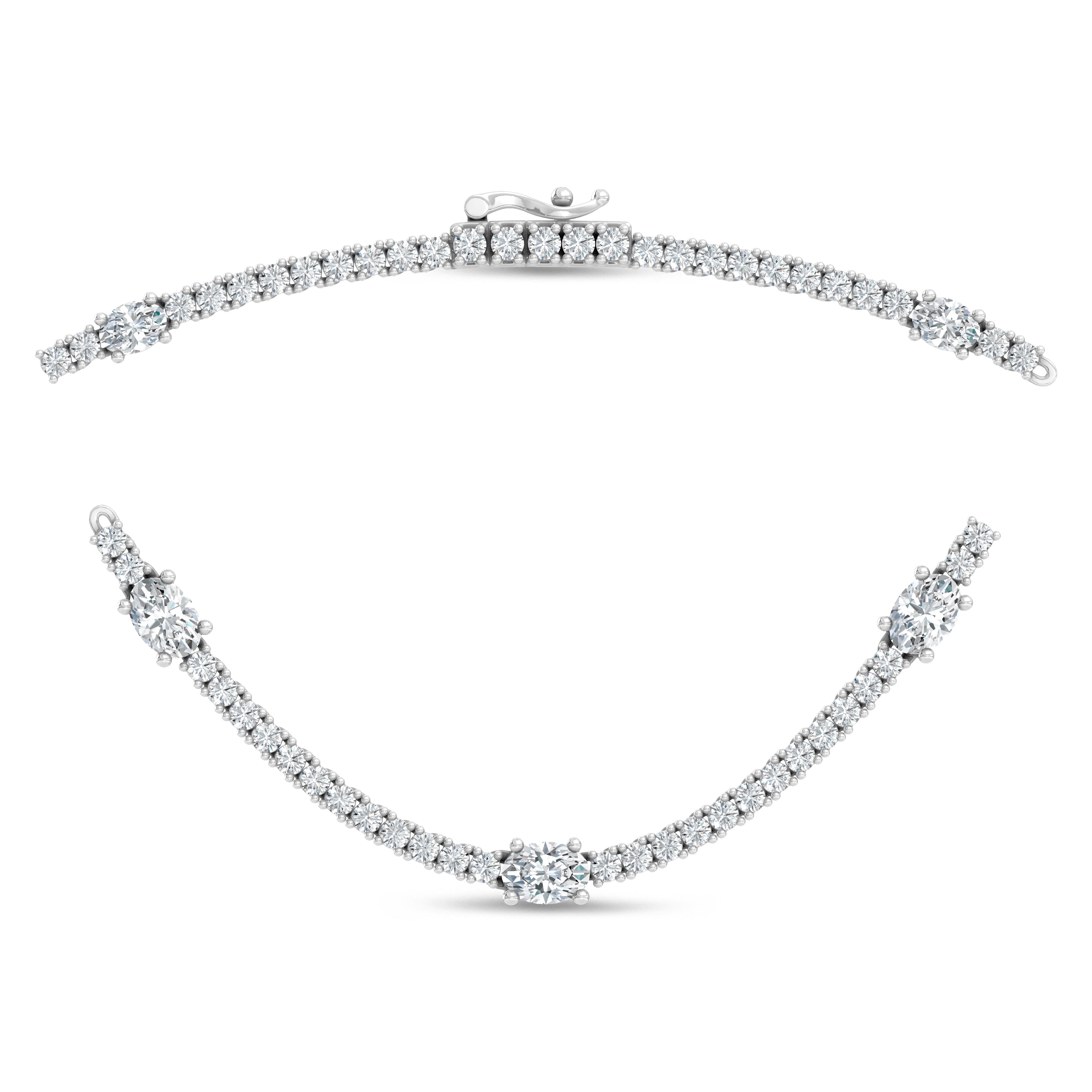 14K White Gold Lab Grown Diamond 7 1/2 Ct.Tw. Round and Oval Emerald Fashion Necklace