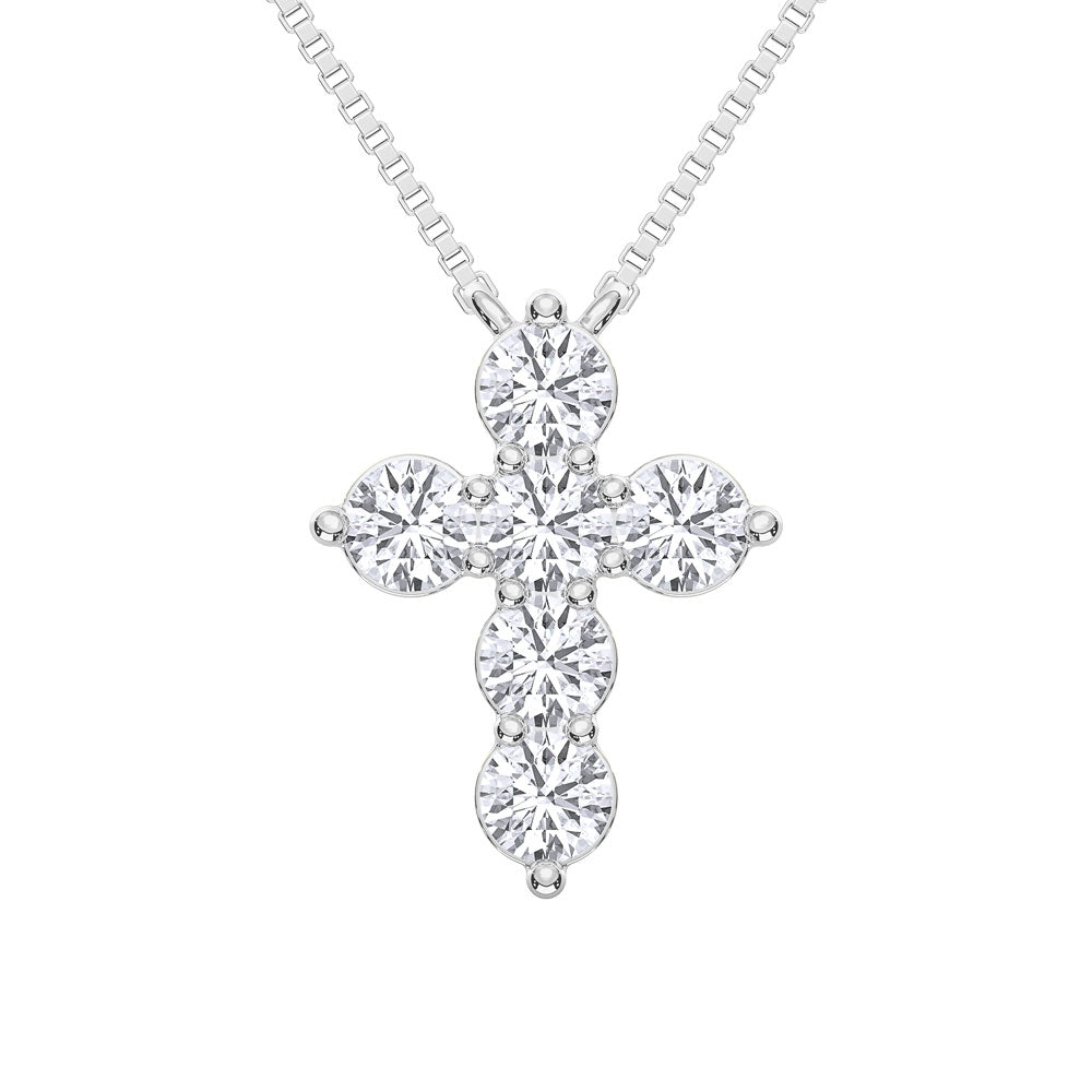 14K White Gold 1 Ct.Tw. Lab Grown Diamond Cross Pendant