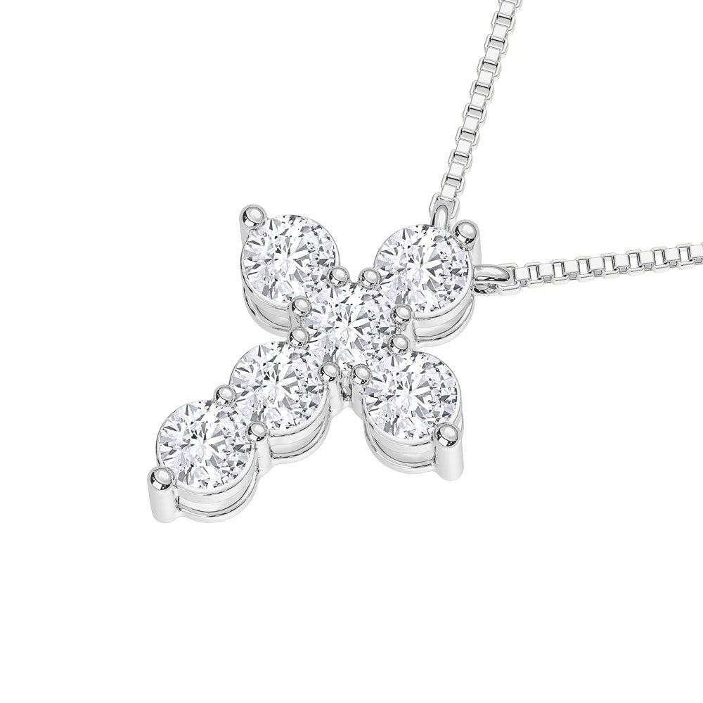 14K White Gold 1 Ct.Tw. Lab Grown Diamond Cross Pendant