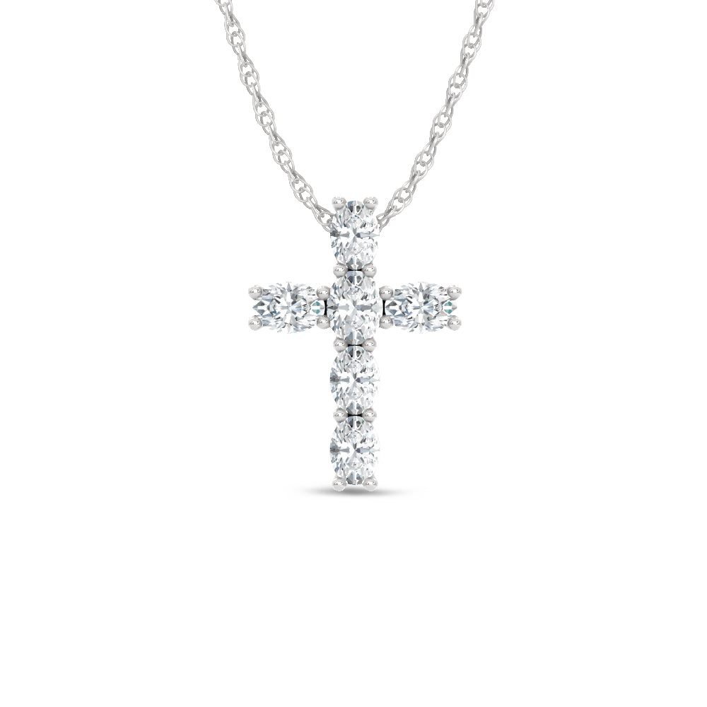 14K White Gold Lab Grown Oval Shape Diamond 1 Ct.Tw. Cross Pendant
