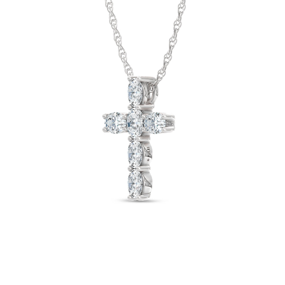 14K White Gold Lab Grown Oval Shape Diamond 1 Ct.Tw. Cross Pendant