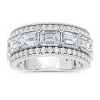 14K White Gold Lab Grown Diamond 4 Ct.Tw. Emerald and Round Fashion Band