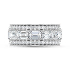 14K White Gold Lab Grown Diamond 4 Ct.Tw. Emerald and Round Fashion Band