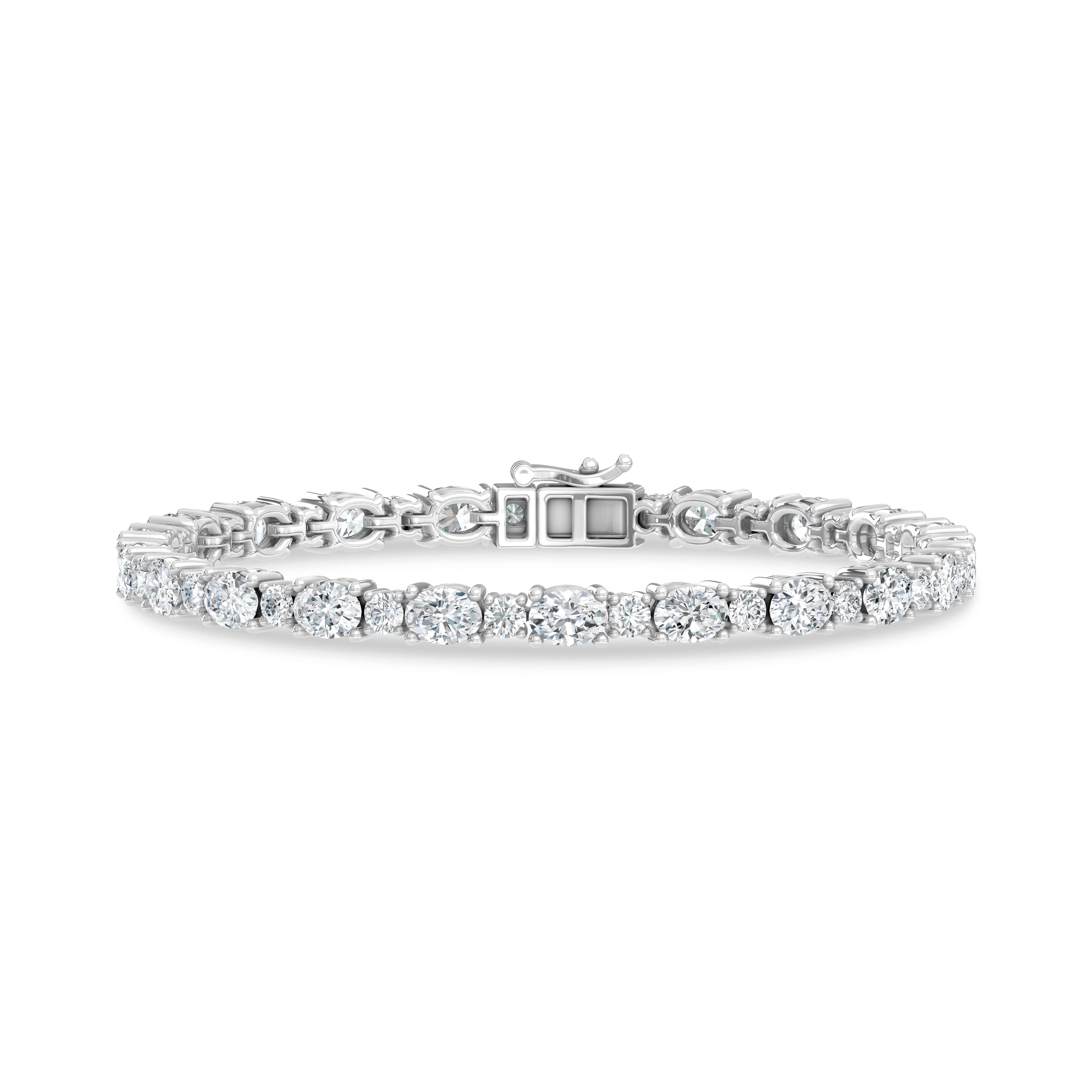 14K White Gold Lab Grown Diamond 10 Ct.Tw. Oavl and Round Fancy Bracelet