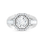 14K White Gold Lab Grown Diamond 3 Ct.Tw. Round and Straight Baguette Mens Fashion Ring (IGI Certified Center 2ct)