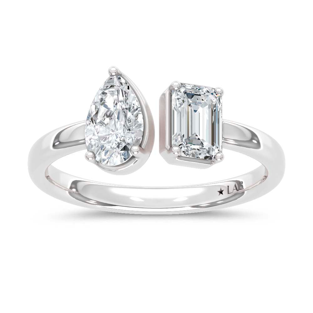 14K White Gold Lab Grown Diamond  1 Ct.Tw. Emerald and Pear Shape Two Stone Ring