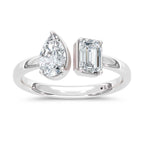 14K White Gold Lab Grown Diamond  1 Ct.Tw. Emerald and Pear Shape Two Stone Ring
