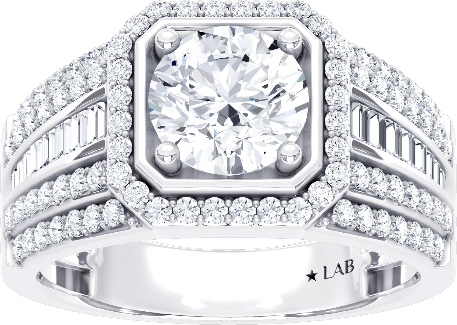 14K White Gold Lab Grown Diamond 3 Ct.Tw. Mens Ring