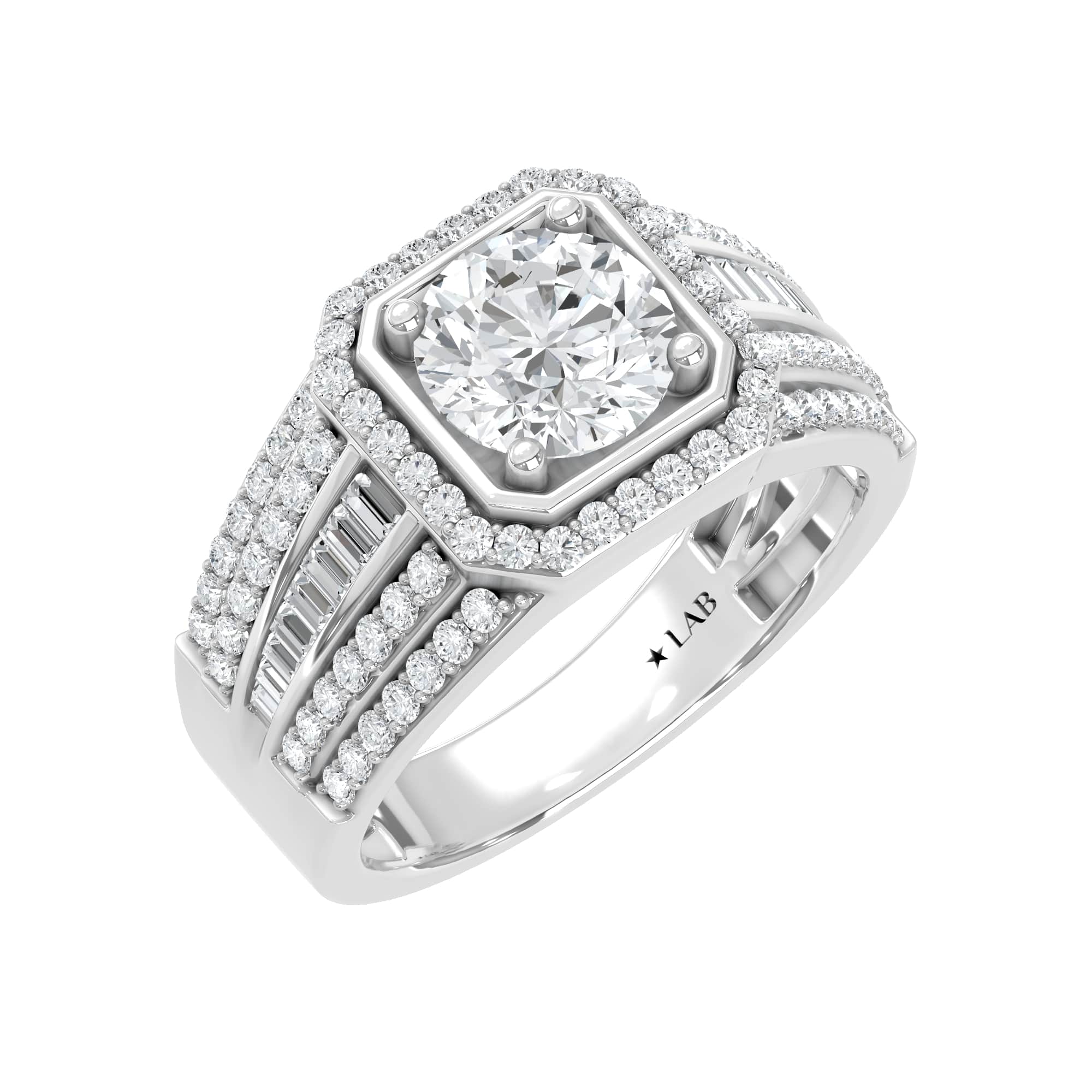 14K White Gold Lab Grown Diamond 3 Ct.Tw. Mens Ring
