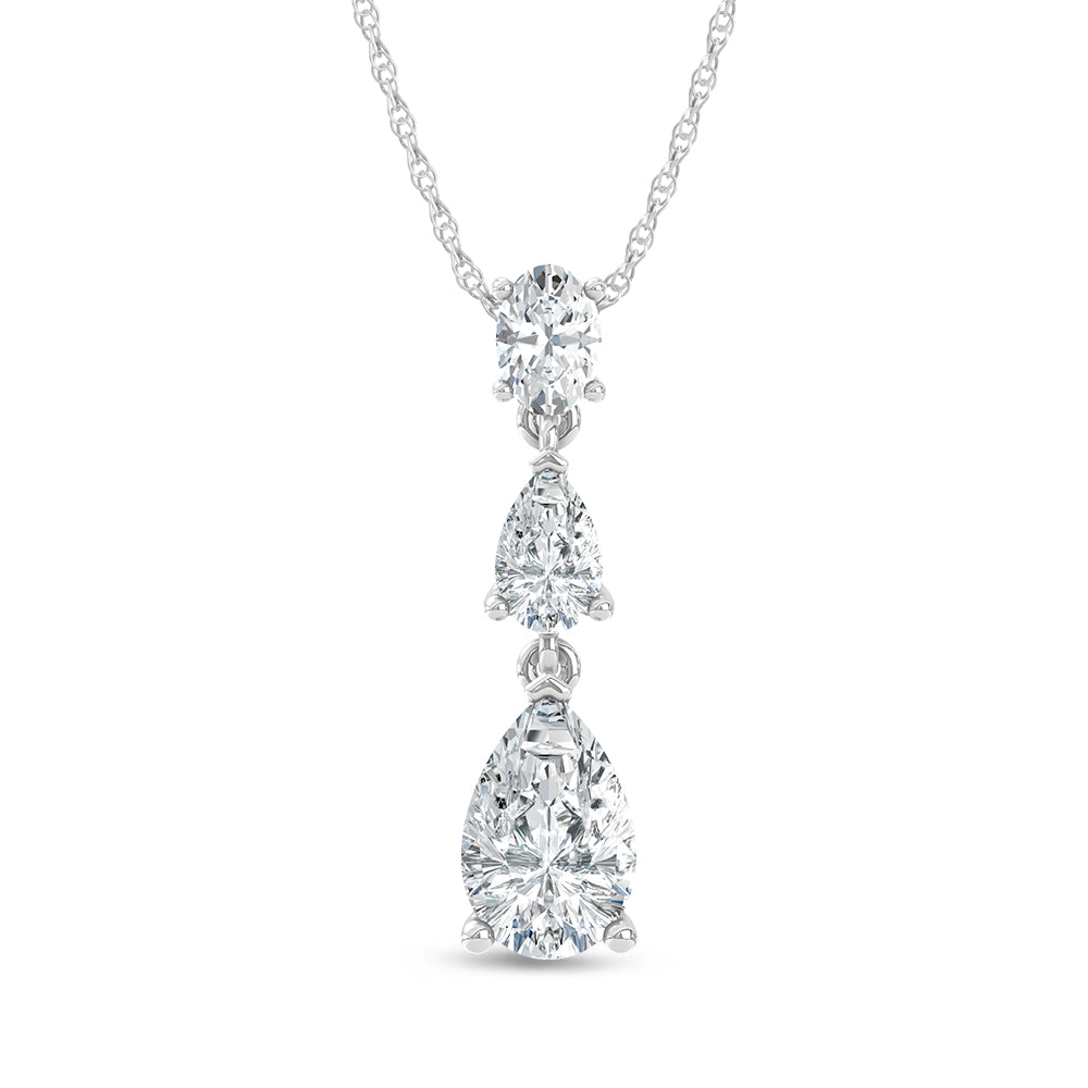 14K White Gold Lab Grown Diamond 1 1/2 Ct.Tw. Oval and Pear Shape Fashion Pendant