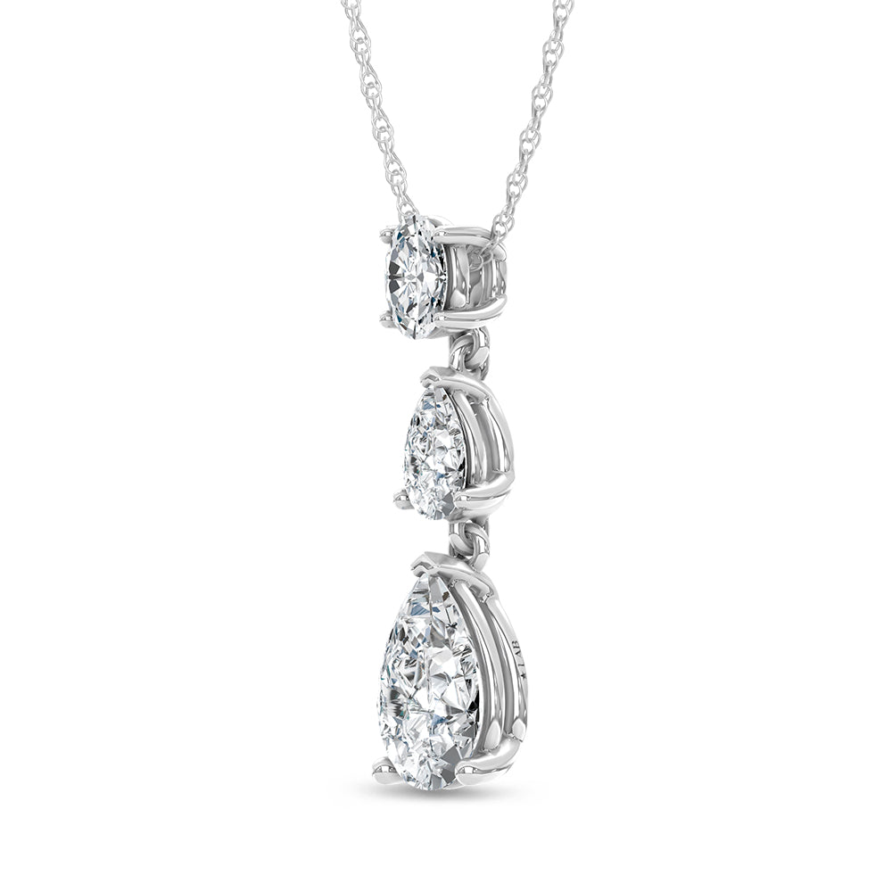 14K White Gold Lab Grown Diamond 1 1/2 Ct.Tw. Oval and Pear Shape Fashion Pendant