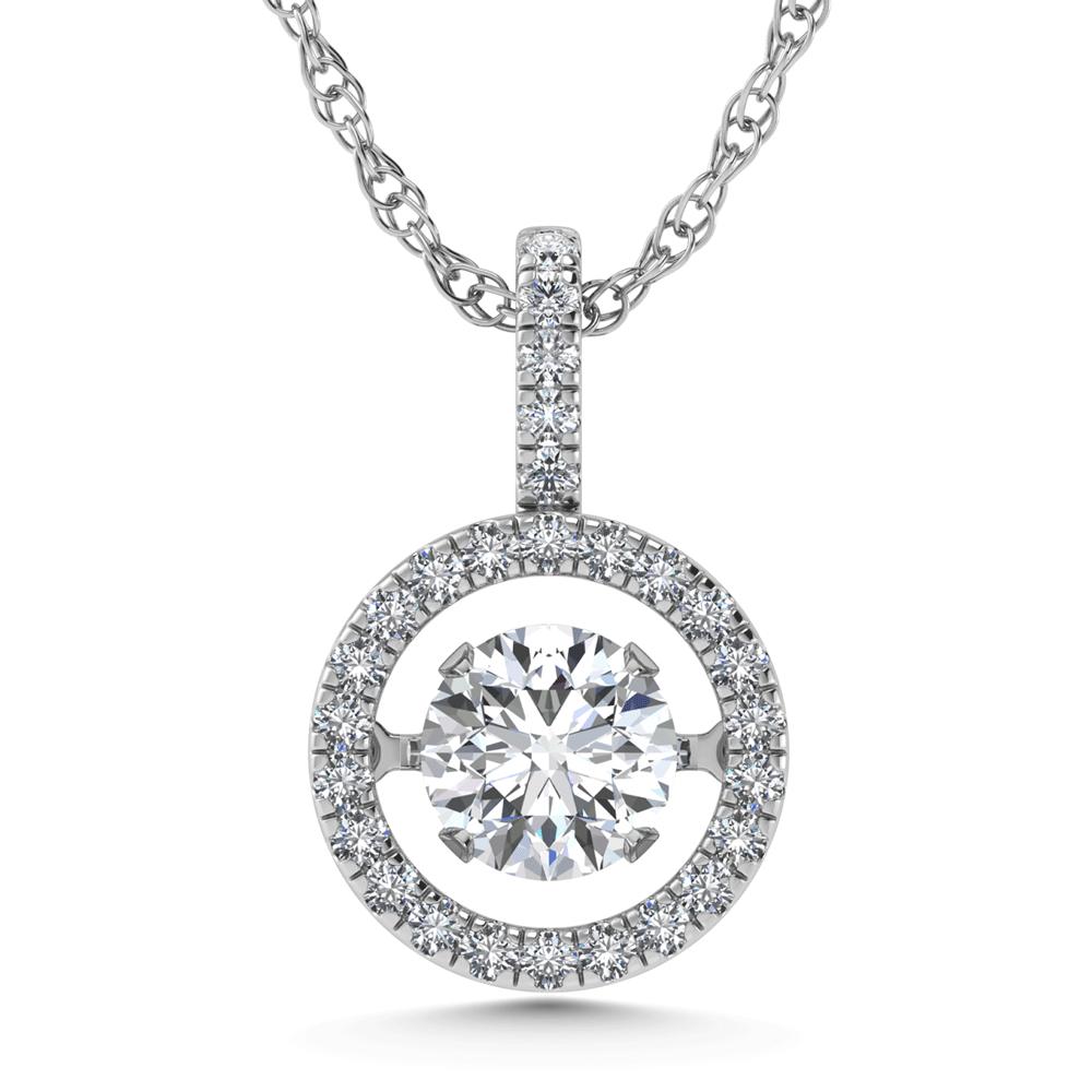 14K White Gold Lab Grown Diamond 1 1/6 Ct.Tw. Round Shape Shimmering Pendant (Center 1 ct)