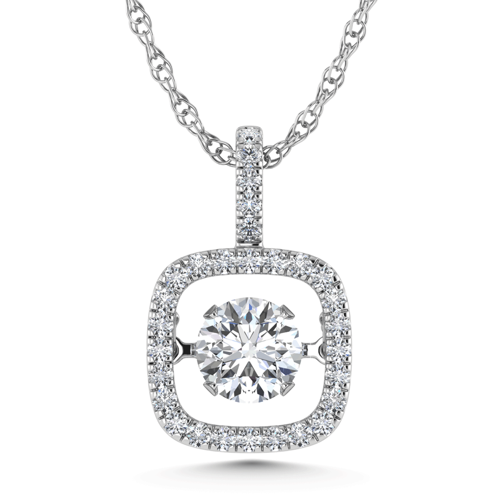 14K White Gold Lab Grown Diamond 5/8 Ct.Tw. Square Shape Shimmering Pendant (Center 1/2 ct)