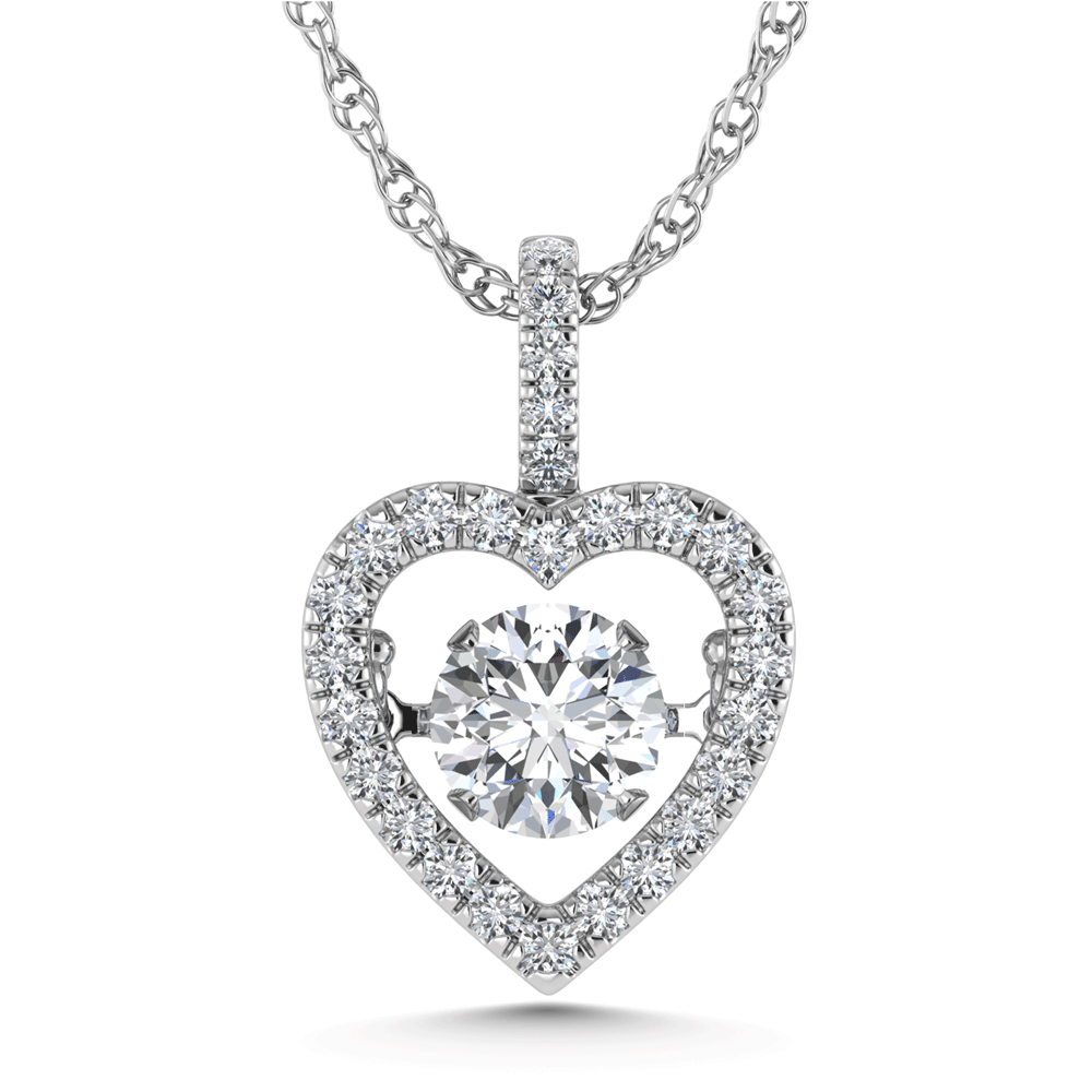 14K White Gold Lab Grown Diamond 1 3/4 Ct.Tw. Heart Shape Shimmering Pendant (Center 1 1/2 ct)