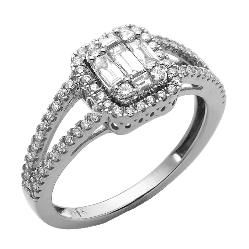 14KW 0.75CTW BAGUETTE DIAMOND RING WITH HALO - SPL