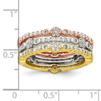Sterling Silver Rose & Gold-tone Eternity CZ 3 Band Set