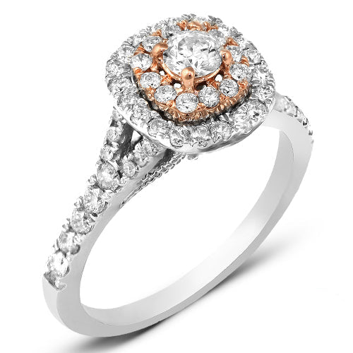 14KW+R 1.00CTW DIAMOND TWO TONE RING WITH PINK BAS