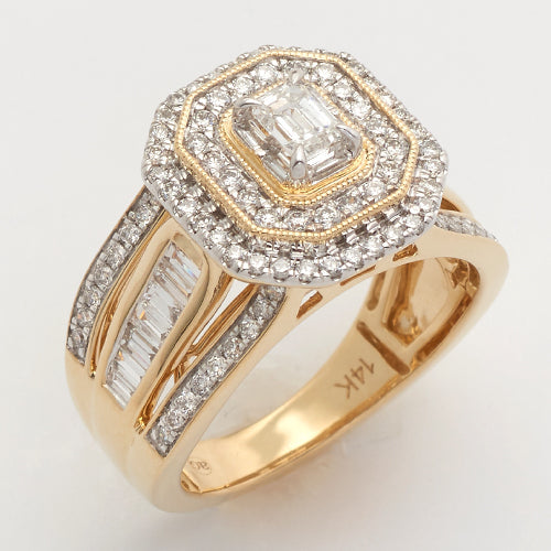 14KY 1.60CTW EMERALD DIAMOND RING - 2 ROW