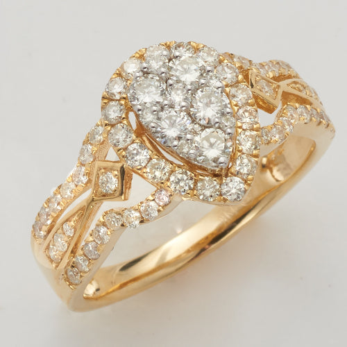 14KY+W 1.00CTW DIAMOND PEAR CLUSTER RING - SINGLE