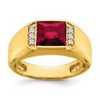 14k Square Created Ruby and Diamond Mens Ring