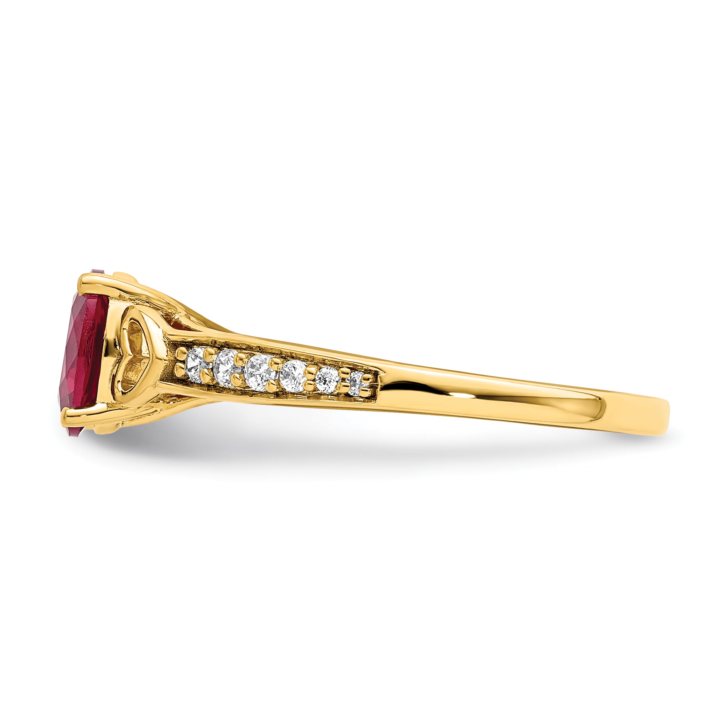 14k Polished Side Hearts Ruby and Diamond Ring