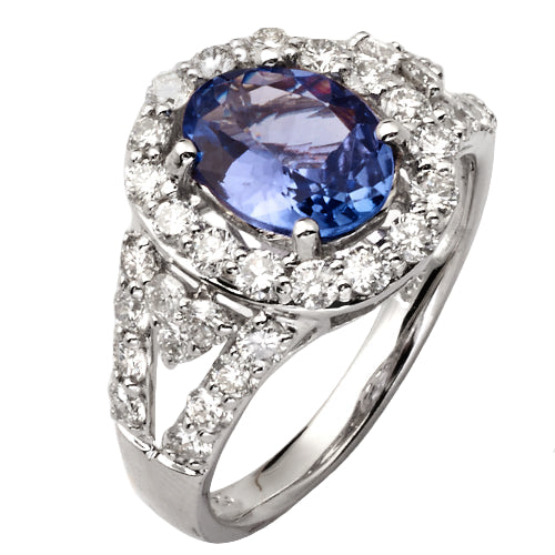 14KW 1.15CTW DIAMOND RING WITH 1.90CT OVAL TANZANI
